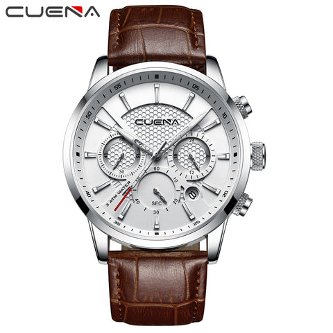 CUENA Brand Watches Men Fashion Analog Man Clock Genuine Leather Watch