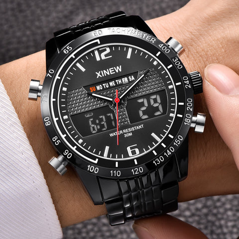 Fashion Full Steel Men's Quartz Hour Clock Analog LED Watch