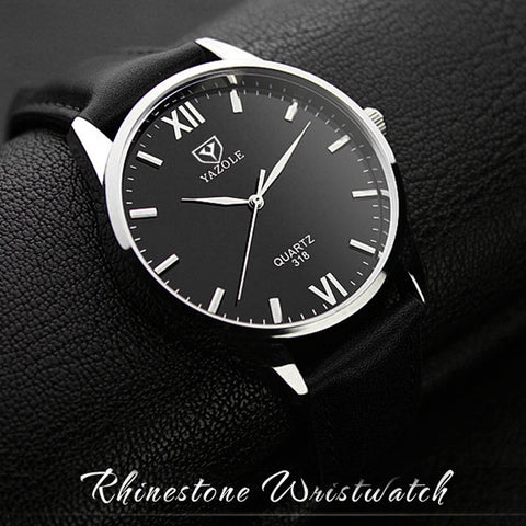 Luxury Fashion Leather Mens Glass Quartz Analog Wristwatch