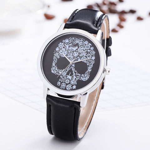 High quality female watch skull print quartz leather women's